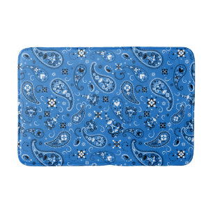 Retro Blue Paisley Bandana Pattern Bath Mat