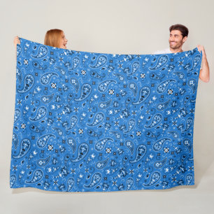Retro Blue Paisley Bandana Pattern Fleece Blanket
