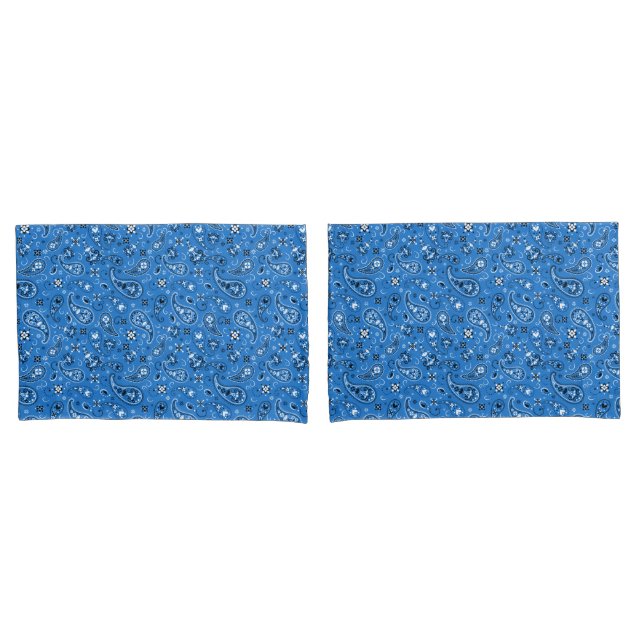Retro Blue Paisley Bandana Pattern Pillowcase (Front-Set)