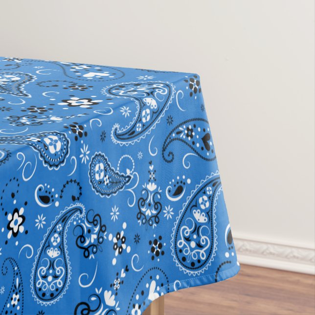 Retro Blue Paisley Bandana Pattern Tablecloth (In Situ)