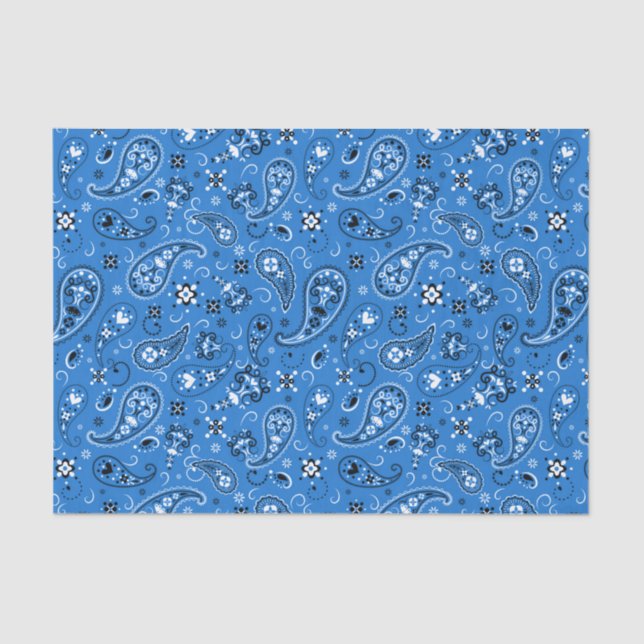 Retro Blue Paisley Bandana Pattern Tissue Paper (Front)