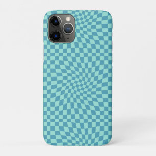 Retro Blue Pastel Warped Checks Chequerboard iPhone 11 Pro Case