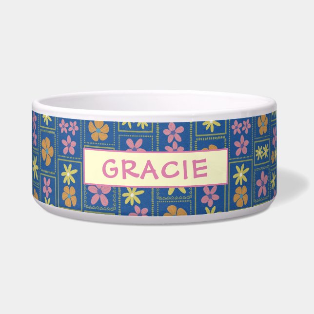 Retro Blue Patchwork Floral Custom Large Dog (Front)