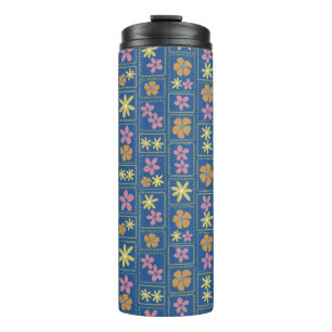 Retro Blue Patchwork Floral Thermal Tumbler