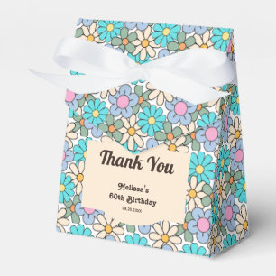 Retro Blue Peach Floral Groovy Birthday Favor Box