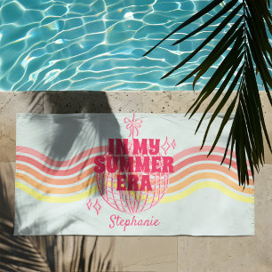 Retro Blue Pink Disco Ball In My Summer Era Beach Towel