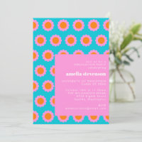Retro Blue Pink Mod Flowers Graduation Party Photo