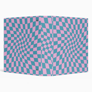 Retro Blue Pink Pastel Warped Chequerboard Checks Binder