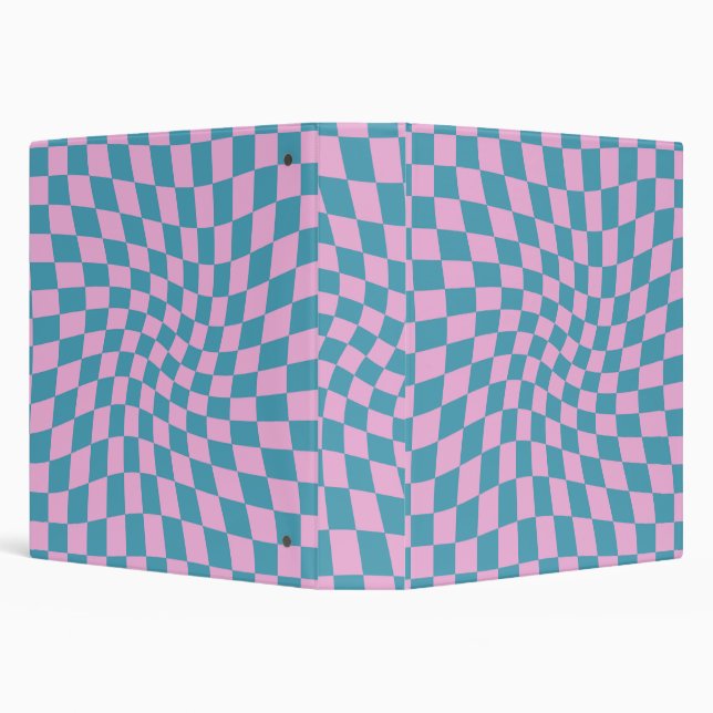 Retro Blue Pink Pastel Warped Chequerboard Checks Binder (Background)