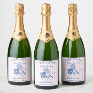 Retro Blue & Pink Tennis Bachelorette Sparkling Wine Label