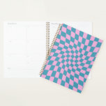Retro Blue Pink Warped Chequerboard Chequered Planner<br><div class="desc">Perfect warped chequered design pillow in pastel colours,  full of great vibes. Modern warped checkers in blue pink colour. This nice retro psychedelic design takes you to the wonderland. Warped checks in pastel colours. Twirl and swirl,  twist checks,  chequered pattern</div>
