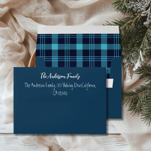 Retro Blue Plaid Whimsical Christmas  Envelope