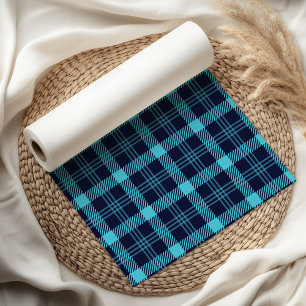 Retro Blue Plaid Whimsical Christmas Tissue Paper