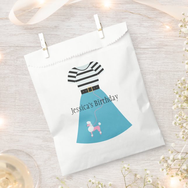 Retro Blue Poodle Skirt Customizable Birthday Favour Bag (Clipped)