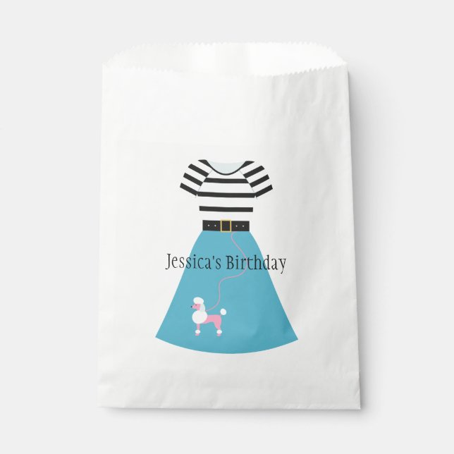 Retro Blue Poodle Skirt Customizable Favour Bag (Front)