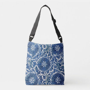 Retro Blue Poppy Chinoiserie Crossbody Bag