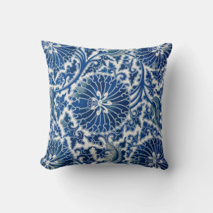 Retro Blue Poppy Ming Dynasty China Throw Pillow