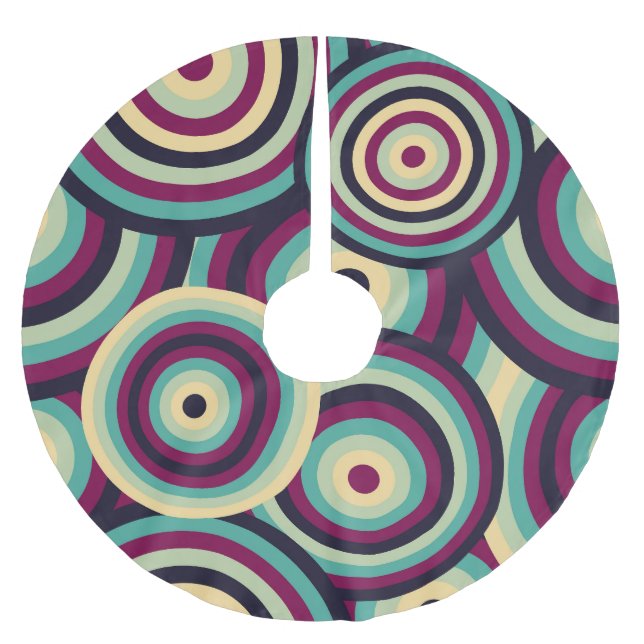Retro blue-purple discs, abstract pattern. brushed polyester tree skirt (Front)