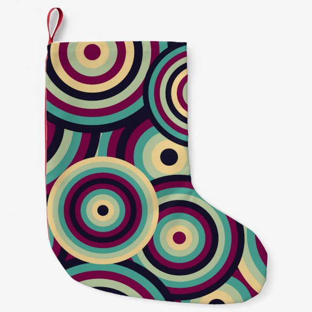 Retro blue-purple discs, abstract pattern. small christmas stocking (Front)
