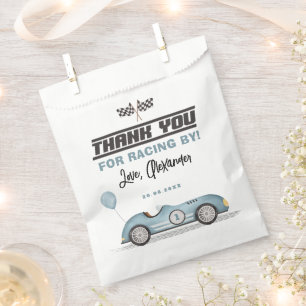 Retro Blue Race Car Fast One 1st Birthday Favour Bag