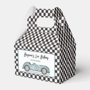 Retro Blue Race Car Two Fast Boy 2nd Birthday Favor Box