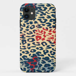 Retro Blue Red Leopard Print Skin iPhone 11 Case