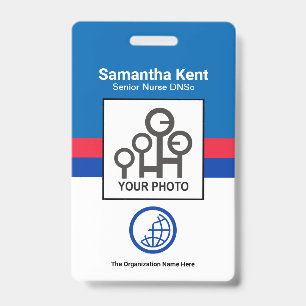 Retro Blue Red Shade Columns Photo Staff Nurse ID Badge