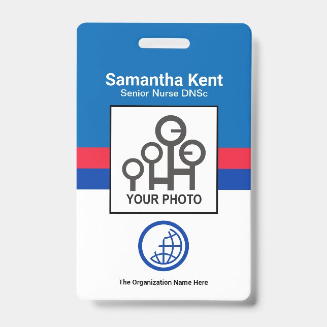 Retro Blue Red Shade Columns Photo Staff Nurse ID Badge (Front)