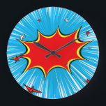 Retro Blue & Red Stars Comic Explosion Large Clock<br><div class="desc">This retro comic style backdrop is perfect for any super hero collector or fan boy. The bright graphics have hard lines & bold colouring.</div>