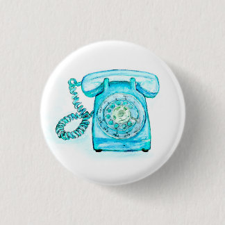 Retro Blue Rotary Phone Button Pin Turquoise
