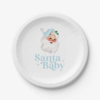 Retro Blue Santa Baby christmas baby shower