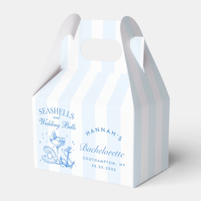 Retro Blue Seashells & Wedding Bells Bachelorette  Favor Box (Front Side)