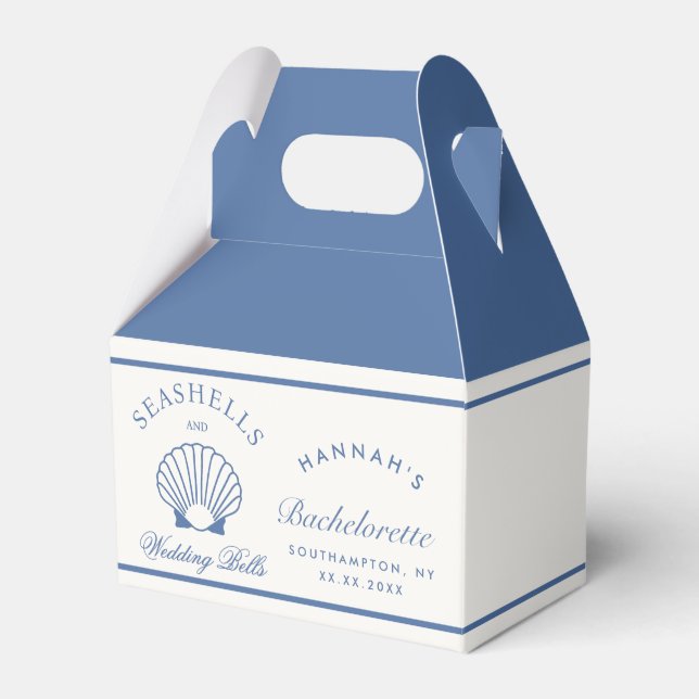 Retro Blue Seashells & Wedding Bells Bachelorette  Favor Box (Front Side)