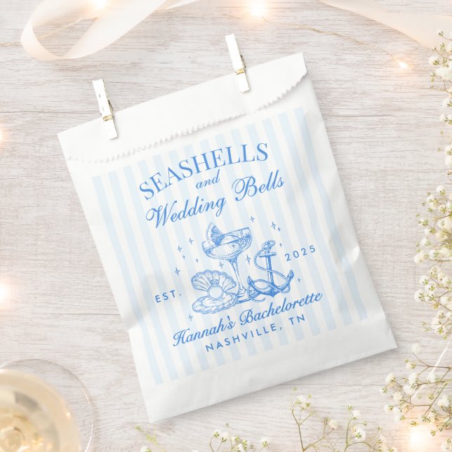 Retro Blue Seashells & Wedding Bells Bachelorette  Favour Bag (Clipped)