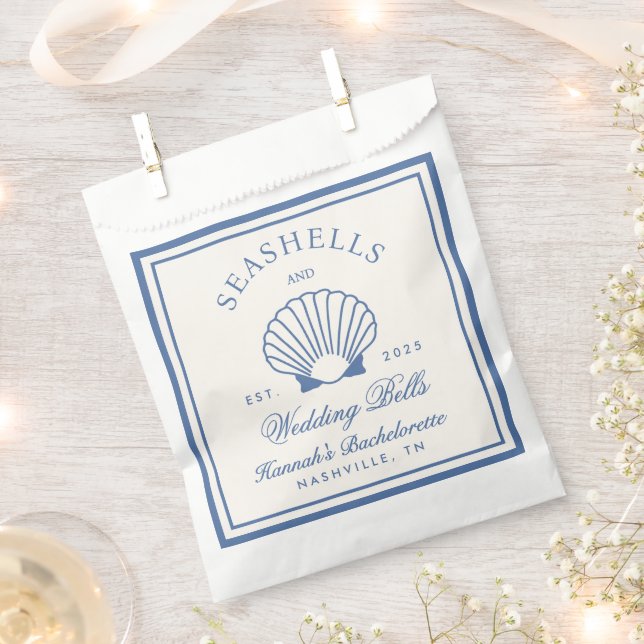 Retro Blue Seashells & Wedding Bells Bachelorette  Favour Bag (Clipped)