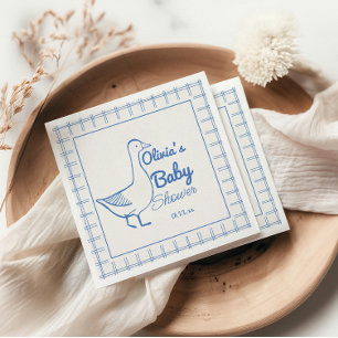 Retro Blue Silly Goose Hand Drawn Baby Boy Shower Napkin