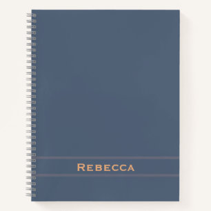 Retro Blue Solid Colour Plain Monogram  Notebook