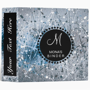 Retro  Blue Splatter Grunge Monogram Binder