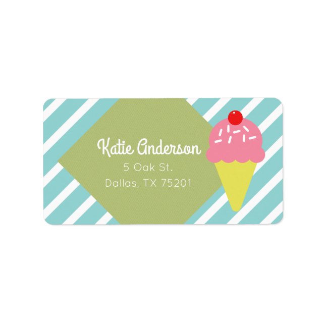 Retro Blue Striped Ice Cream Custom Address Labels (Front)