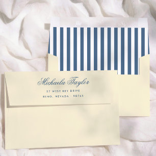 Retro Blue Stripes Preppy Return Address Envelope