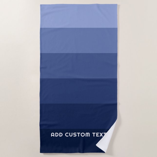 Retro Blue Stripes with Simple Sans Serif Name Beach Towel (Front)
