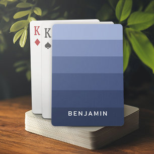 Retro Blue Stripes with Simple Sans Serif Name Playing Cards