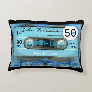 Retro Blue T4 Audiotape 50th Birthday A Pillow