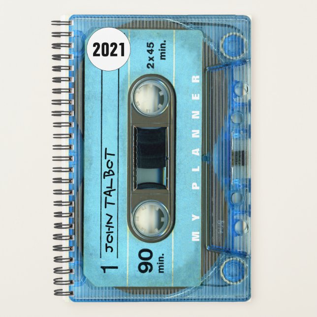 Retro Blue T4 Audiotape Music quote personalized P Planner (Front)