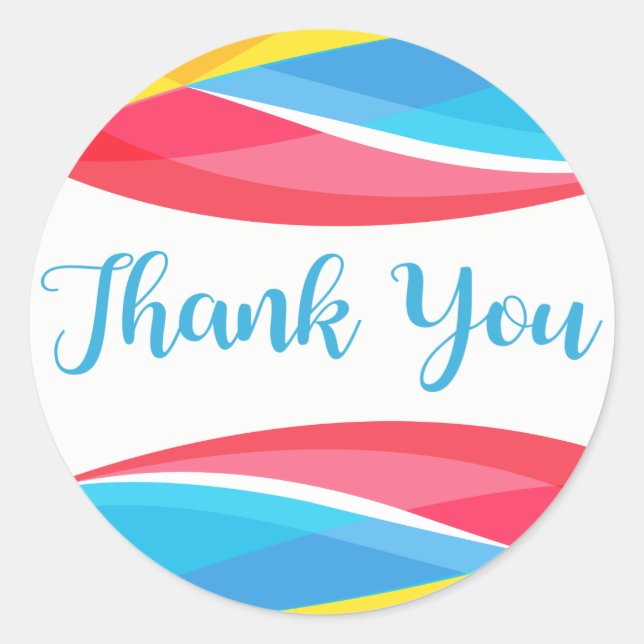 Retro Blue Thank You Abstract Rainbow Wave Red Classic Round Sticker (Front)