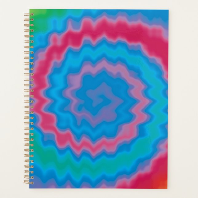 Retro blue tie dye groovy funky swirl pattern planner (Front)