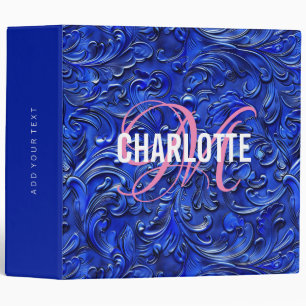 Retro blue tooled leather monogram name binder