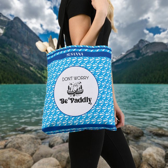 Retro Blue Water Pattern Canoe Otter Personalized  Tote Bag (Creator Uploaded)
