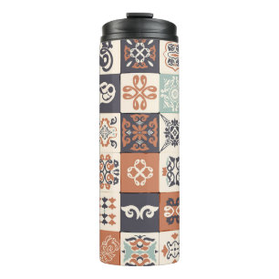 Retro Blue, white and orange Azulejos Pattern Lisb Thermal Tumbler