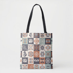 Retro Blue, white and orange Azulejos Pattern Lisb Tote Bag